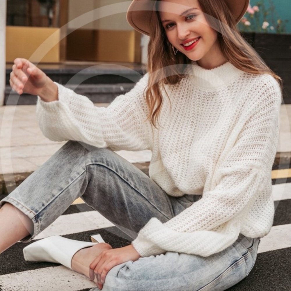 Loose fit oversized chunky knit sweater - IVORY - Picture 3 of 5